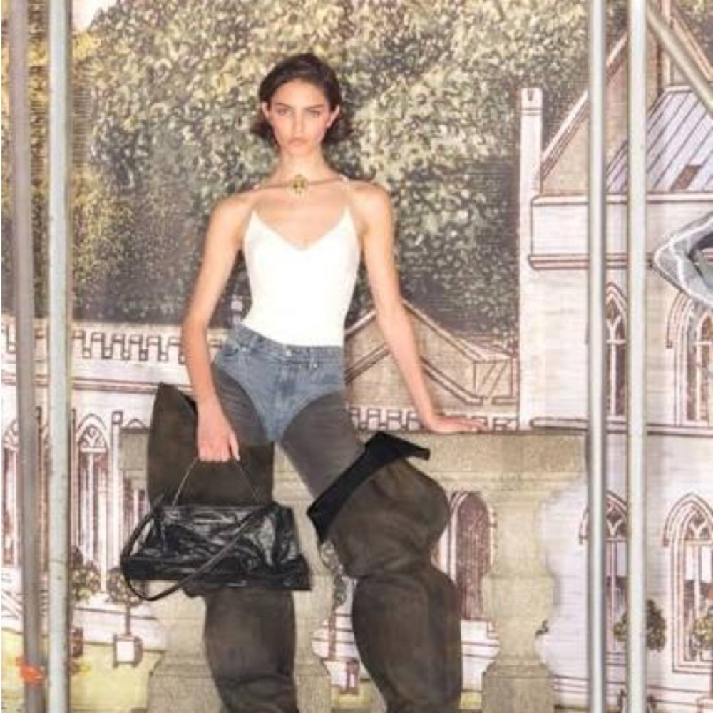 Glenn martens x h&m denim thigh high boots